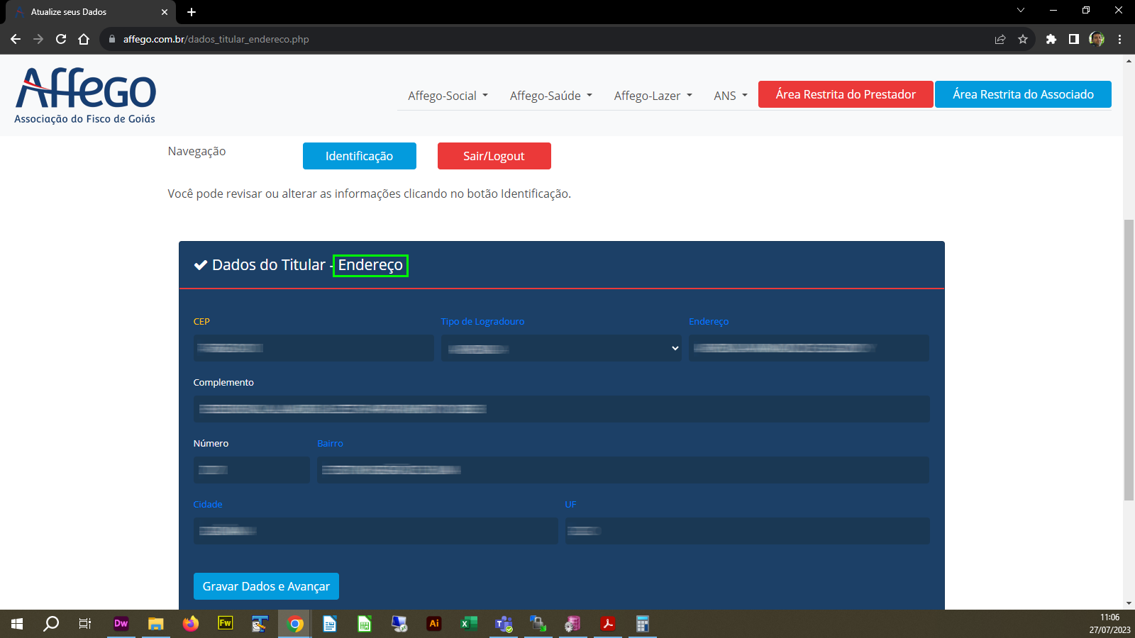 Formulário do Endereço