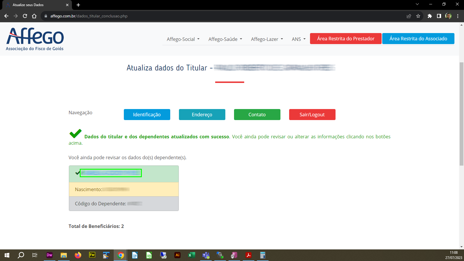 Área de Conclusão e Relação de Dependentes